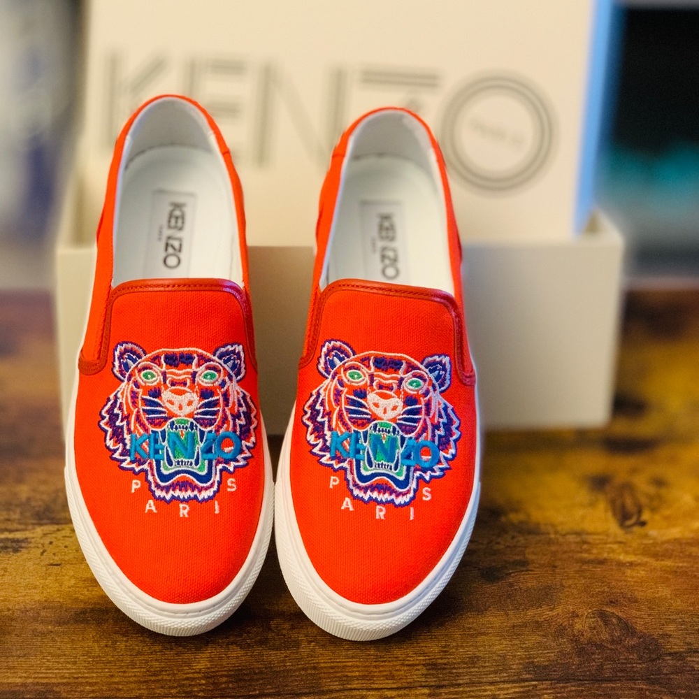 Kenzo K-Skate Tiger embroidered cotton-canvas slip-on sneakers